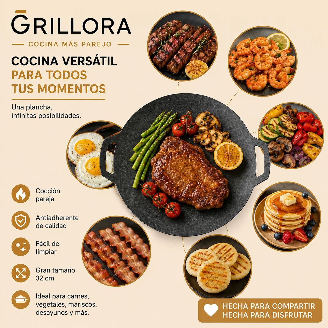 Grillora – Cocción Más Uniforme - Plancha coreana antiadherente