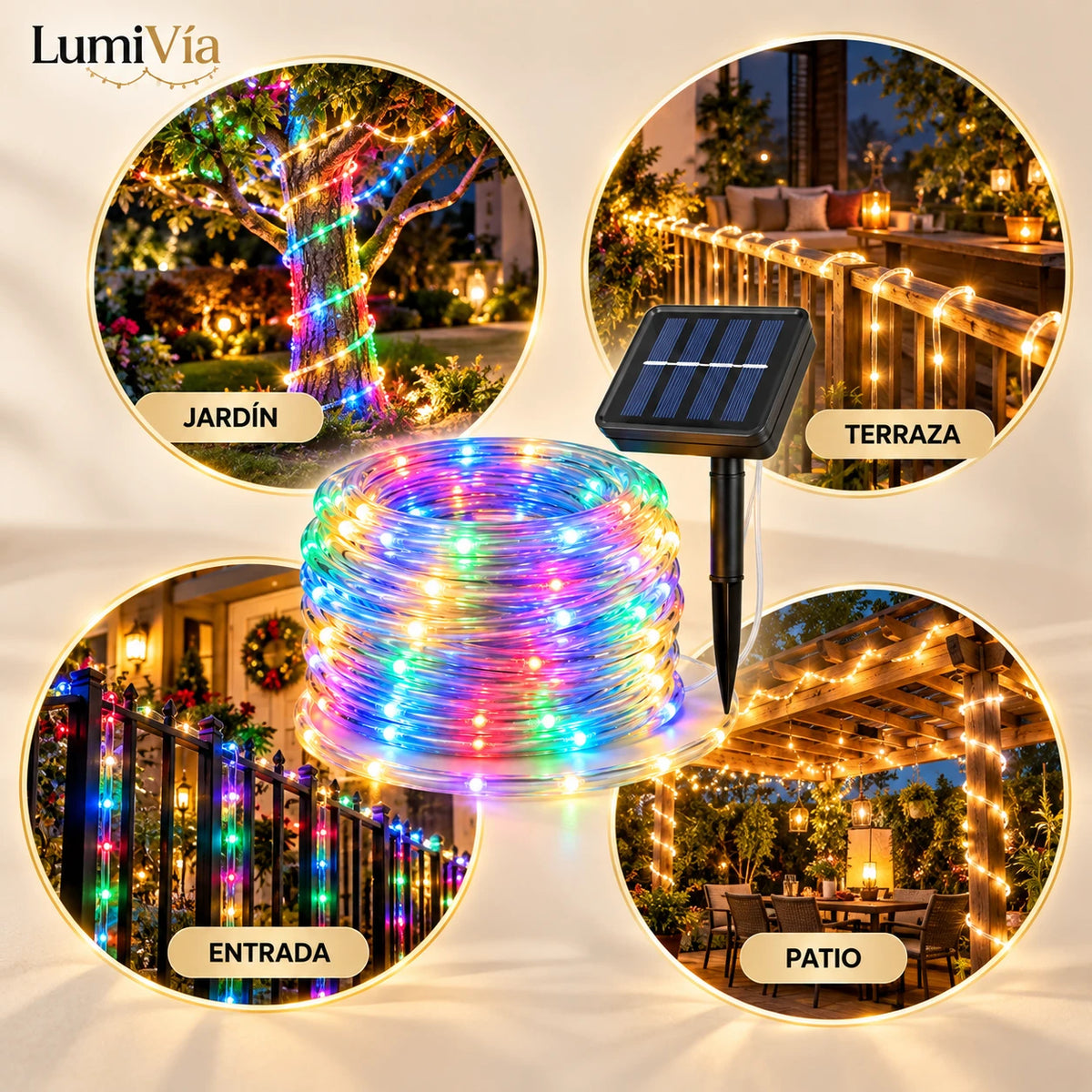 LumiVía 10 Metros - Manguera Solar Flexible para Decorar Exteriores
