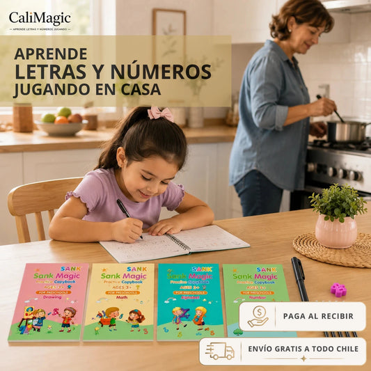 CaliMagic - Aprende letras y números jugando - Set 4 cuadernos magic de caligrafía