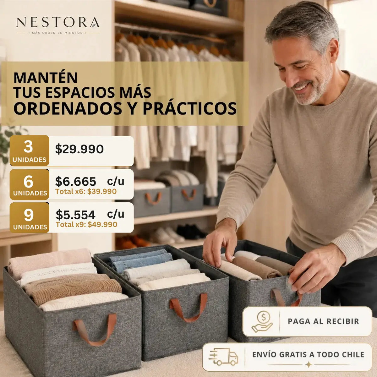 Nestora - Más orden en minutos - Pack 3 Canastas/Cajas Organizadoras