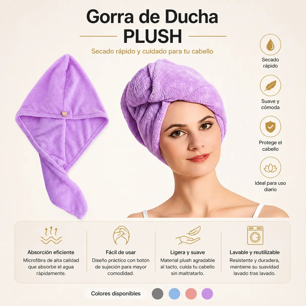 🔴Gorra de ducha plush secadorapido