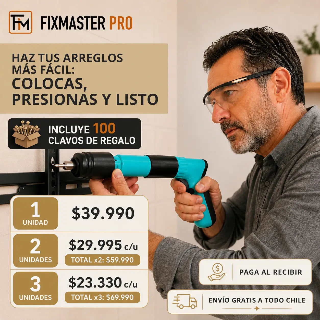 FixMaster Clavadora Manual Portátil - Incluye 100 Clavos de Regalo