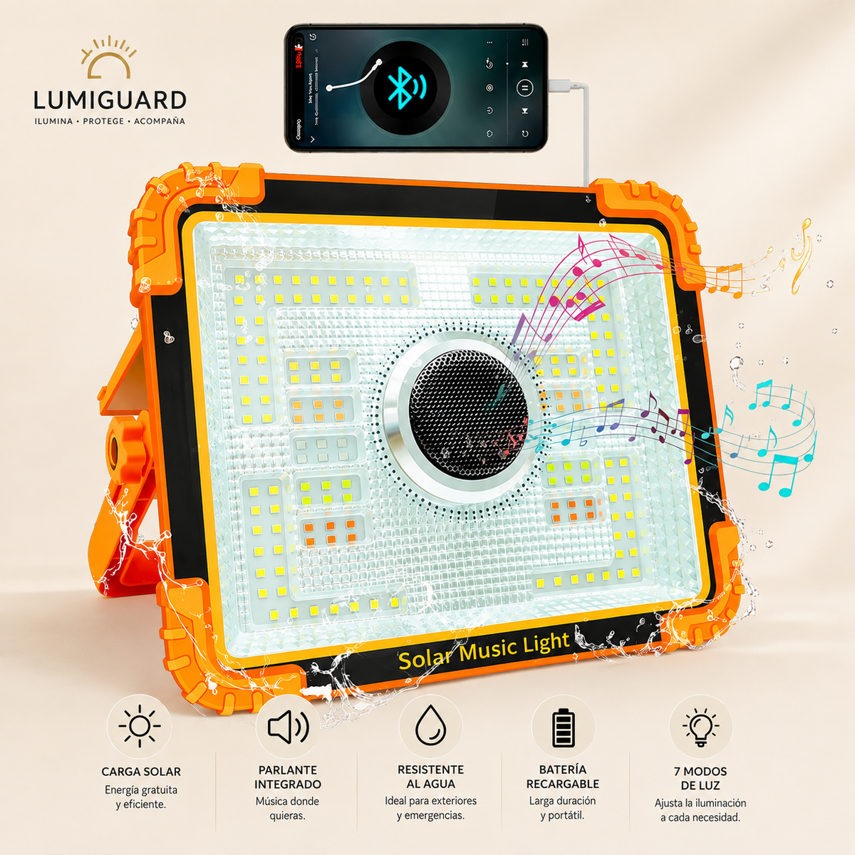 LumiGuard - Foco Led Solar de Emergencia Con Parlante - Upsell