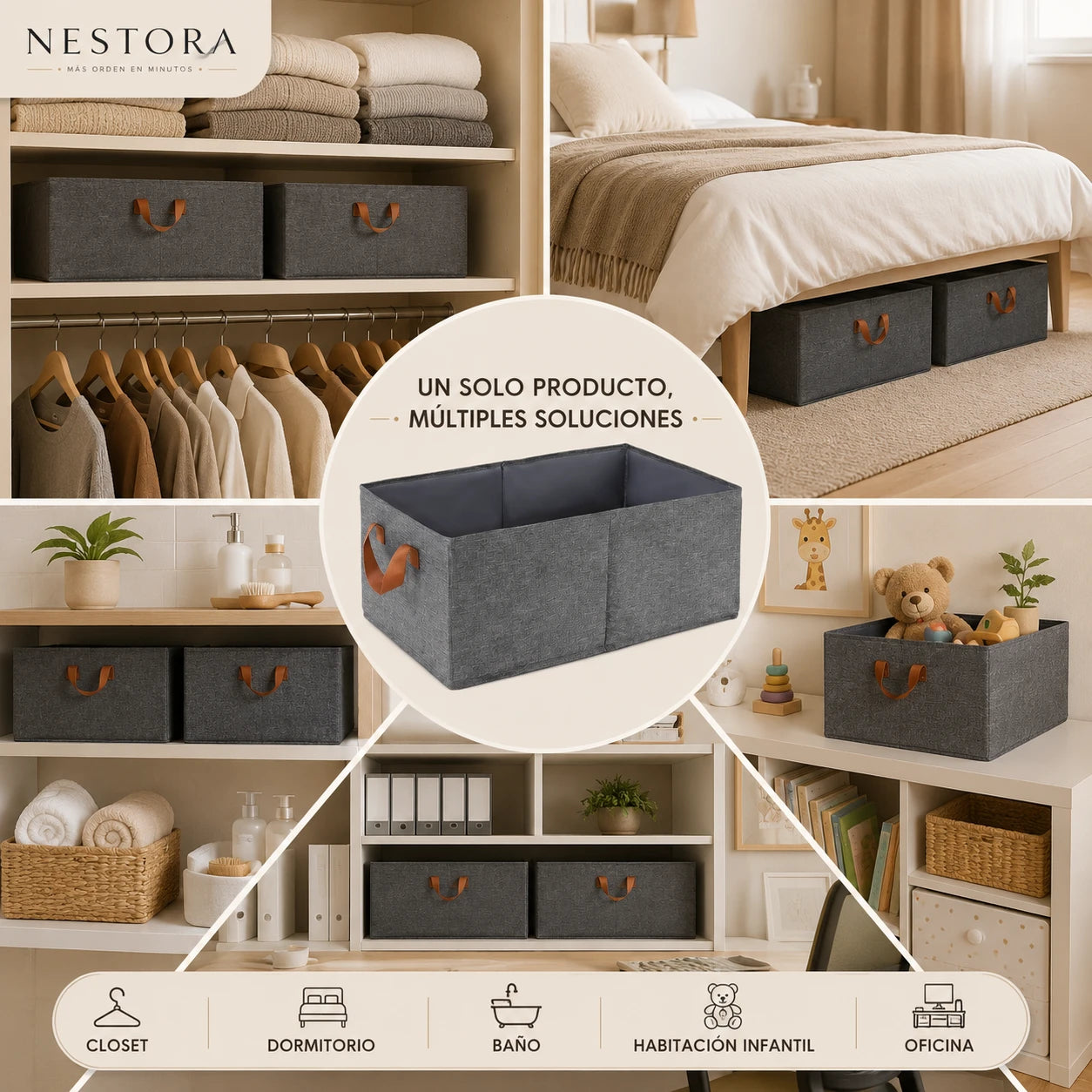 Nestora - Más orden en minutos - Pack 3 Canastas/Cajas Organizadoras