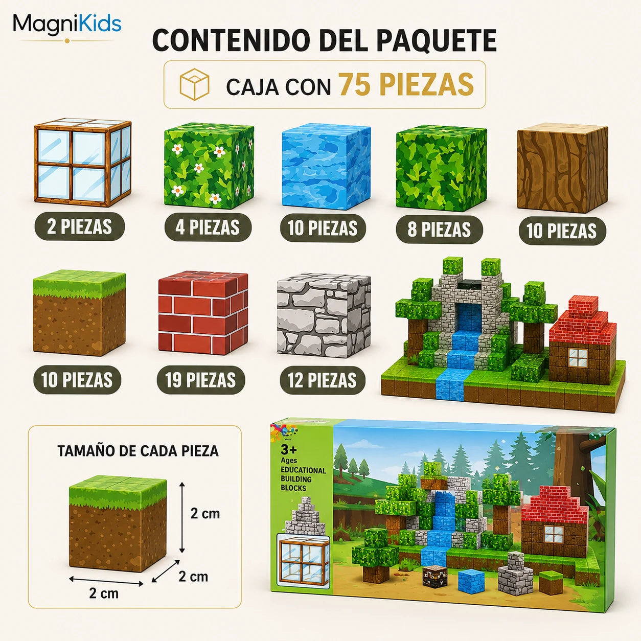 MagniKids – Construye, crea y aprende jugando - Bloques Magnéticos 75 piezas