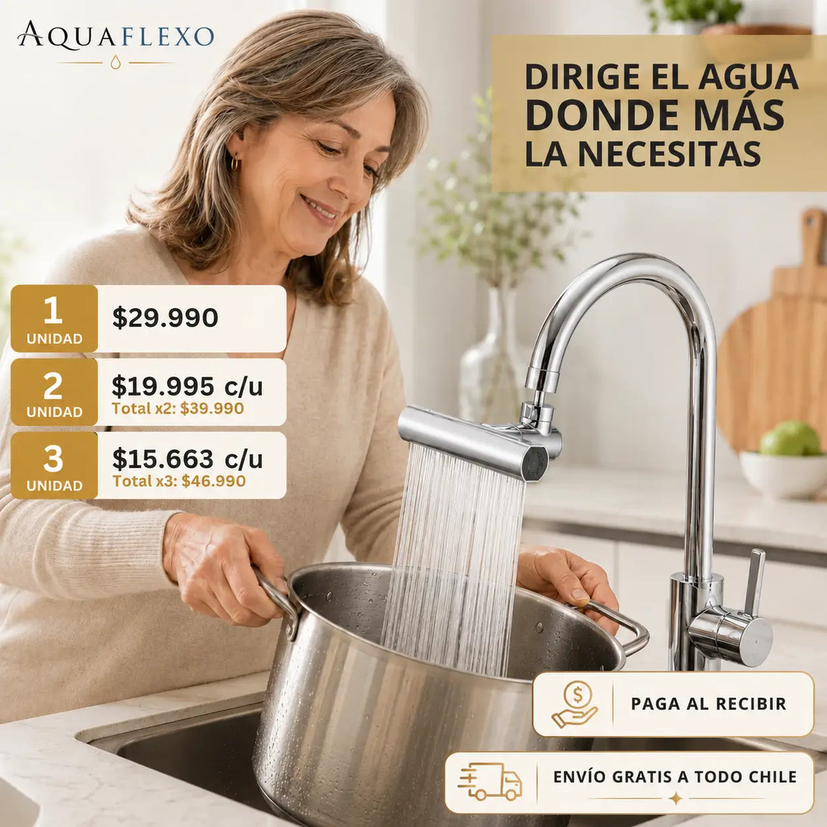 AquaFlexo - Dirige el agua donde la necesitas - Grifo inteligente para Lavaplatos