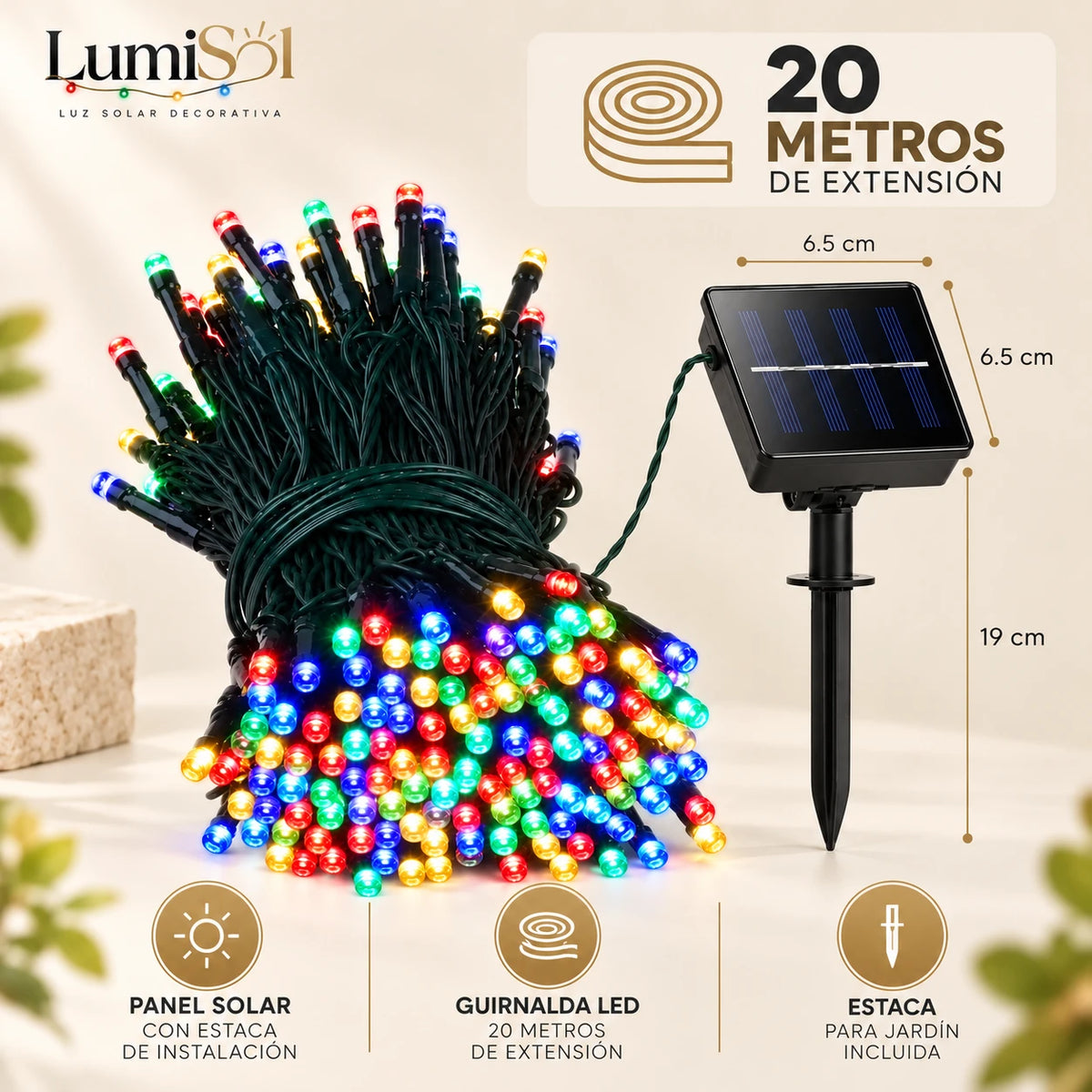 LumiSol - Decora Tus Espacios esta Navidad con Luz Solar - 20 mts.