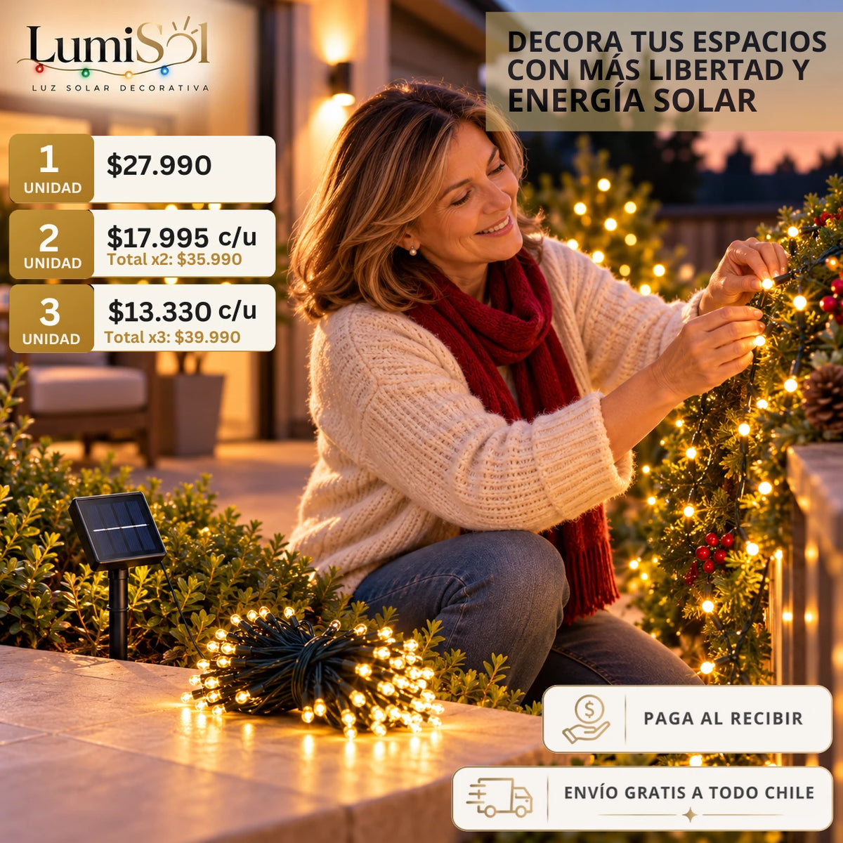 LumiSol - Decora Tus Espacios esta Navidad con Luz Solar - 20 mts.