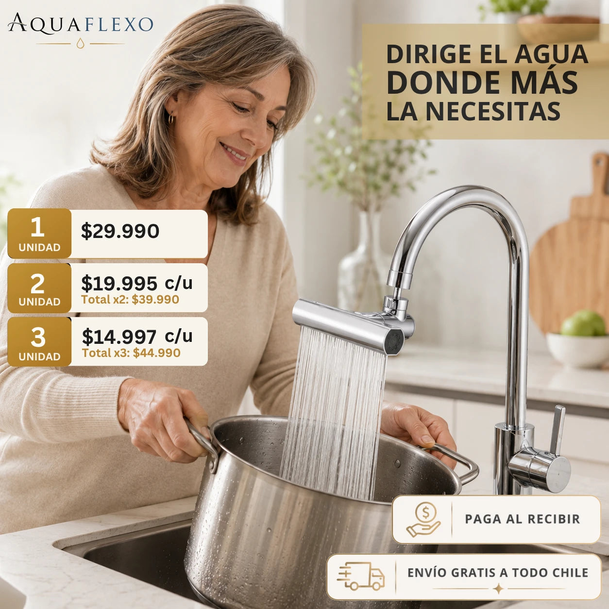 AquaFlexo - Dirige el agua donde la necesitas - Grifo inteligente para Lavaplatos